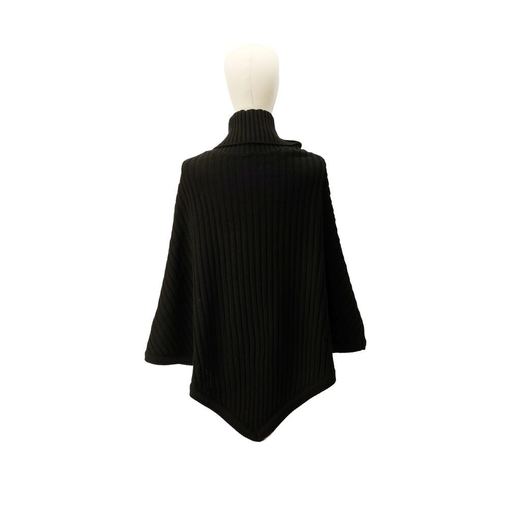 Michael Kors Women's Black Wide Rib Button Turtleneck Poncho One Size - Picture 4 of 7